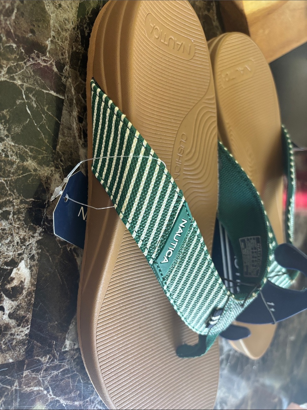 Nautica Green and Tan Striped Slide Sandals